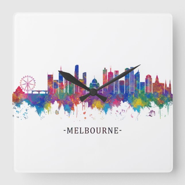 Melbourne Australia Skyline Square Wall Clock (Front)