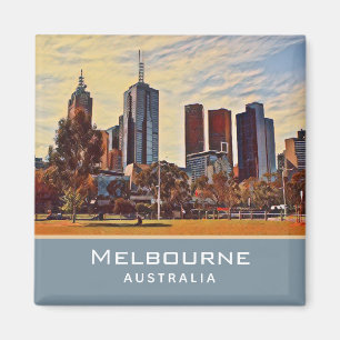 Melbourne Australia Skyline Watercolor Art Magnet