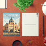 Melbourne Australia Travel Art Vintage Postcard<br><div class="desc">Melbourne retro vector travel design. Melbourne is the coastal capital of the southeastern Australian state of Victoria. At the city's centre is the modern Federation Square development,  with plazas,  bars,  and restaurants by the Yarra River.</div>