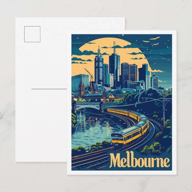 Melbourne Australia Vintage Travel Illustration Postcard (Front/Back)