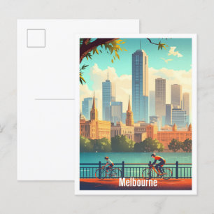 Melbourne Australia Vintage Travel Illustration Postcard