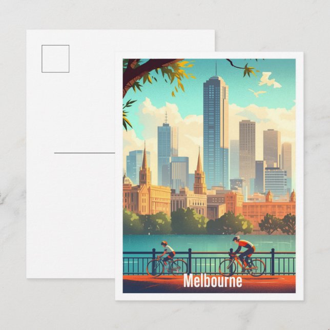 Melbourne Australia Vintage Travel Illustration Postcard (Front/Back)