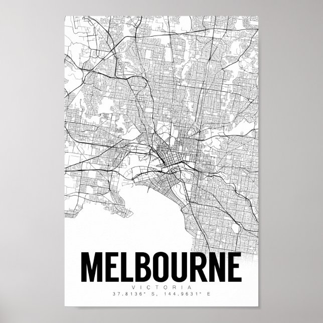 Melbourne Austrlaia Minimalist Map Art Poster (Front)