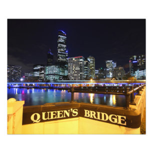 Melbourne CBD Queens Bridge City Lights Photo Print