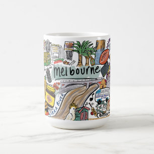 Melbourne City Illustration Mug, White Coffee Mug