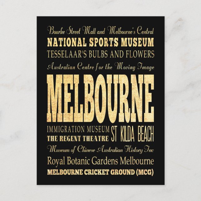 Melbourne City of Australia Typography Art Postcard (Front)
