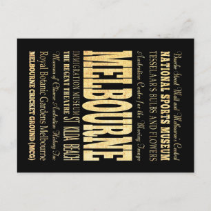 Melbourne City of Australia Typography Art Postcard