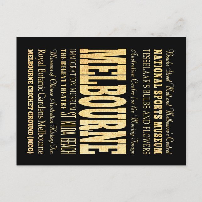 Melbourne City of Australia Typography Art Postcard (Front)