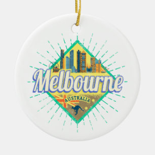 Melbourne Victoria Australia Retro Skyline Vintage Ceramic Ornament