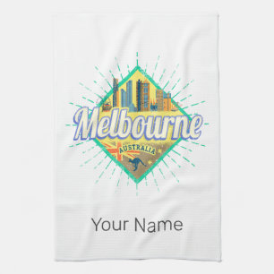 Melbourne Victoria Australia Retro Skyline Vintage Kitchen Towel