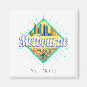 Melbourne Victoria Australia Retro Skyline Vintage Magnet