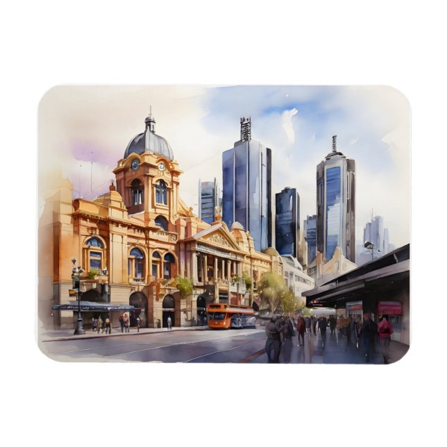 Melbourne watercolor art magnet (Horizontal)