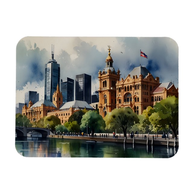 Melbourne watercolor art magnet (Horizontal)