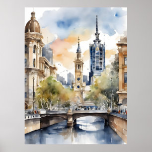 Melbourne watercolor art poster