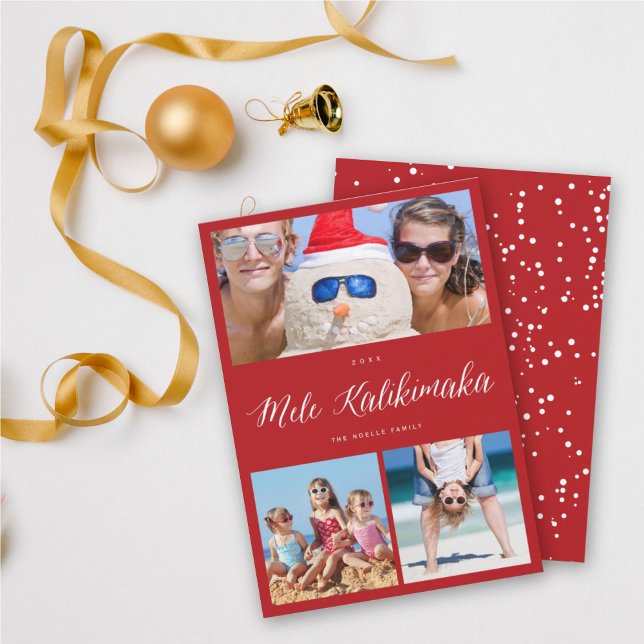 Mele Kalikimaka 3 Photo Collage Simple Christmas Holiday Card (Creator Uploaded)