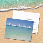 Mele Kalikimaka Beach Christmas Photo Pretty Ocean Postcard<br><div class="desc">These pretty beach Christmas postcards feature gorgeous coastal seascape with elegant typography in white that reads Mele Kalikimaka. A cute Hawaiian way to say Merry Christmas in style on a tropical island. Take me to the ocean this holiday.</div>