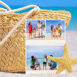 Mele Kalikimaka Beach Family Photo Collage Gold Foil Holiday Card<br><div class="desc">Chic customizable beach family photo collage gold foil Christmas card with your favourite tropical photos in the sun. Add 3 of your favourite memories from your island vacation to the coast on the front and one on the back. A beautiful coastal holiday card with a clean, modern photograph layout and...</div>