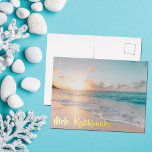 Mele Kalikimaka Beautiful Beach Christmas Gold Foil Holiday Postcard<br><div class="desc">These pretty seaside Christmas gold foil postcards feature gorgeous coastal seascape at sunrise with lovely typography that reads Mele Kalikimaka. A cute Hawaiian way to say Merry Christmas in style. Take me to the beach this holiday.</div>