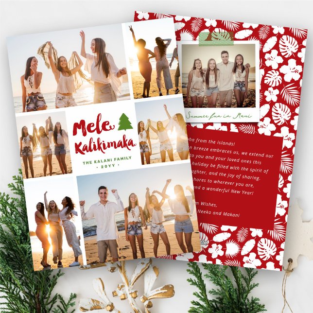Mele Kalikimaka Brush Christmas 6 Photo Collage Holiday Card (Mele Kalikimaka Brush Christmas Tree 6 Photo Collage Modern Holiday Card @ fat_fa_tin)