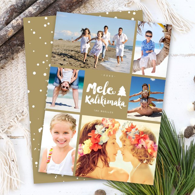 Mele Kalikimaka Brush Christmas 6 Photo Collage Holiday Card (Creator Uploaded)