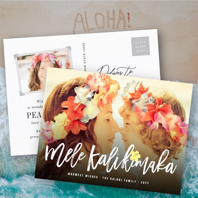 Mele Kalikimaka Brush Script Christmas Photo Holiday Postcard (Creator Uploaded)