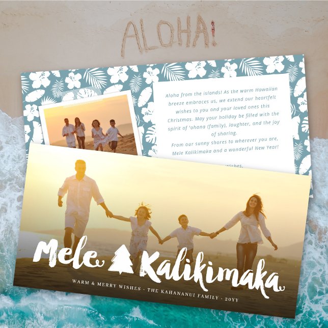 Mele Kalikimaka Brush Script Christmas Tree Photo Holiday Card (Creator Uploaded)