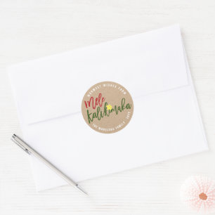 Mele Kalikimaka Brush Script Hibiscus Christmas Classic Round Sticker