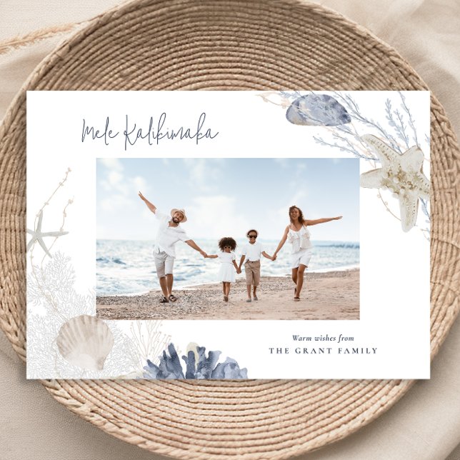Mele Kalikimaka Carte photo de vacances sur la côt (Mele Kalikimaka Coastal Holiday Photo Card)