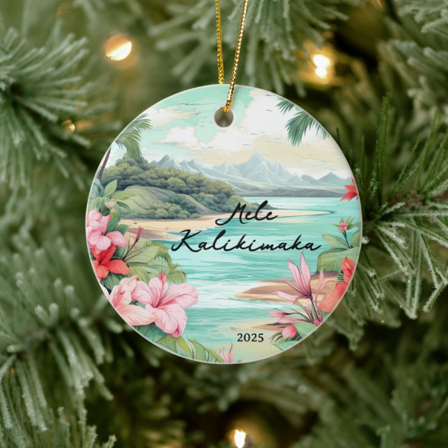 Mele kalikimaka Christmas Ceramic Ornament (Tree)