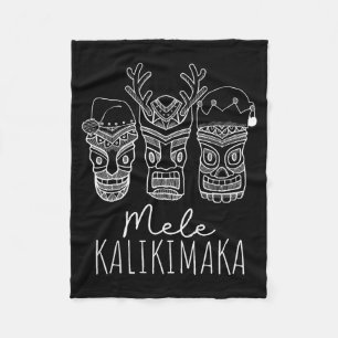 Mele Kalikimaka Christmas Hawaiian Santa Tiki Mask Fleece Blanket