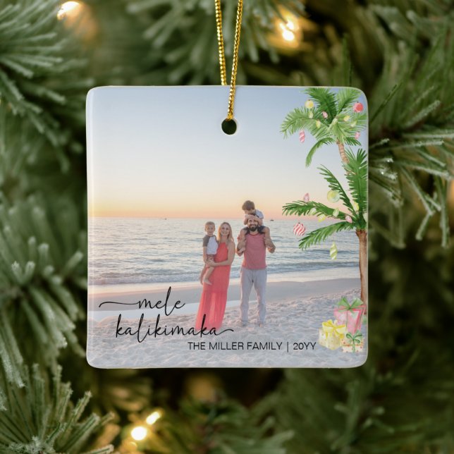  mele kalikimaka christmas Holiday Full Photo Ceramic Ornament (Tree)