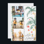 Mele Kalikimaka | Christmas Photo Collage Card<br><div class="desc">Wish your loved ones a merry Christmas with our Mele Kalikimaka cards. Simple watercolor palms decked out in festive lights. Three photo collage on the front with full framed photo on the back and your custom message. Add your custom wording to this design by using the "Edit this design template"...</div>