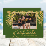 Mele Kalikimaka Christmas Photo Holiday Card<br><div class="desc">Glamourous faux gold glitter palm fronds on a dark green background highlight your favourite photo on these holiday Christmas photo cards. Mele Kalikimaka and your names on the bottom in chic lettering. High Definition for best quality. MORE COLORS and multi-photo style done for you in our collection.</div>
