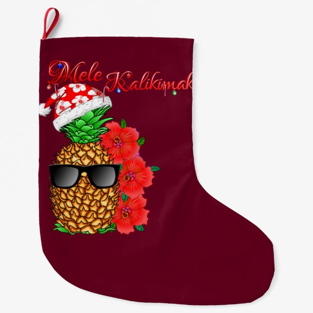 Mele Kalikimaka Christmas Pineapple Large Christmas Stocking (Front)