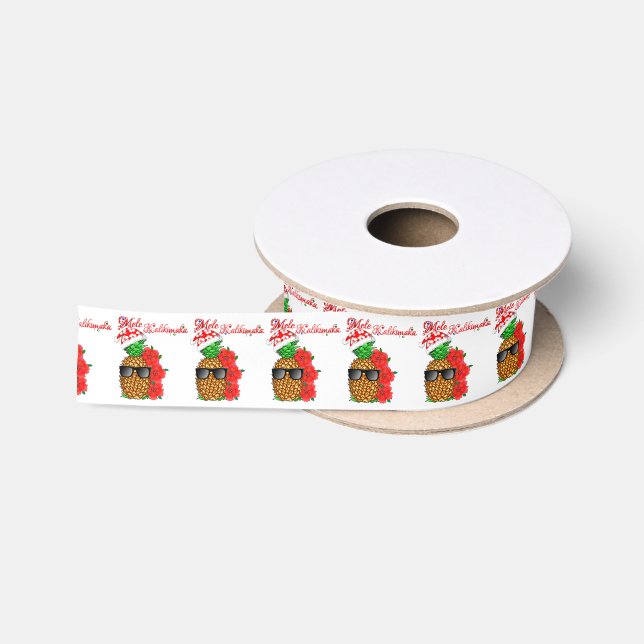 Mele Kalikimaka Christmas Pineapple Satin Ribbon (Spool)