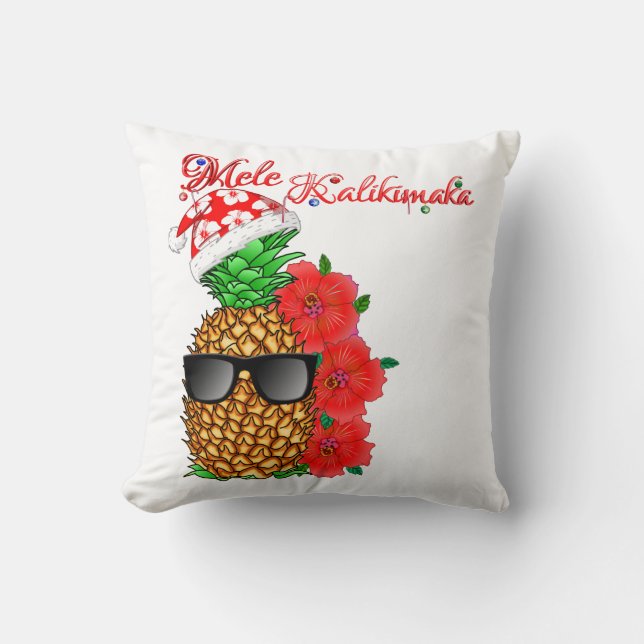 Mele Kalikimaka Christmas Pineapple Throw Pillow (Front)