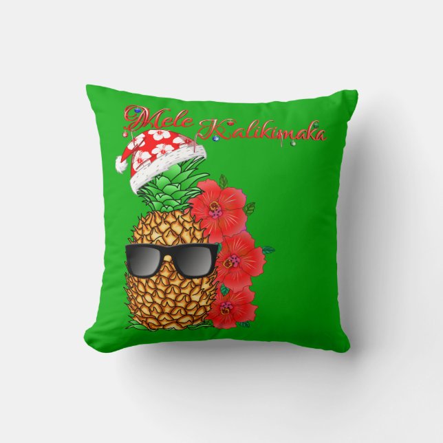 Mele Kalikimaka Christmas Pineapple Throw Pillow (Front)