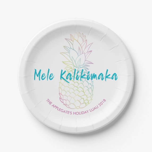 Mele Kalikimaka Christmas Pineapple Tropical Paper Plate (Front)