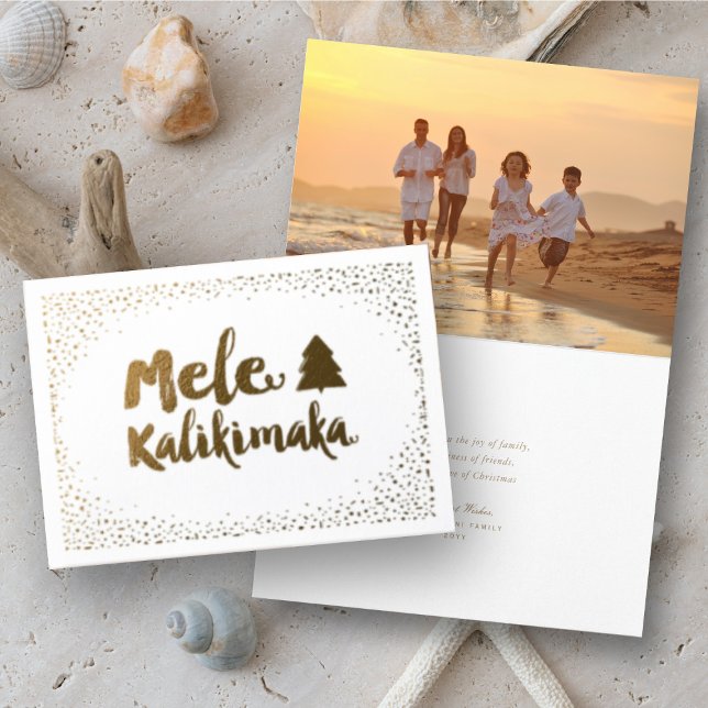 Mele Kalikimaka Confetti Chic Christmas Photo Foil Card (Mele Kalikimaka Christmas Greetings Holiday Foil Pressed Card @ www.zazzle.com/store/fat_fa_tin)