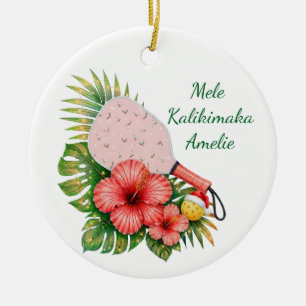 Mele Kalikimaka Custom Name Dated 2026 Pickleball Ceramic Ornament