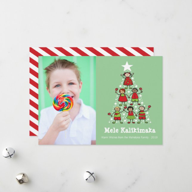 Mele Kalikimaka Cute Fun Christmas Tree Kids Photo Holiday Card (Front/Back In Situ)