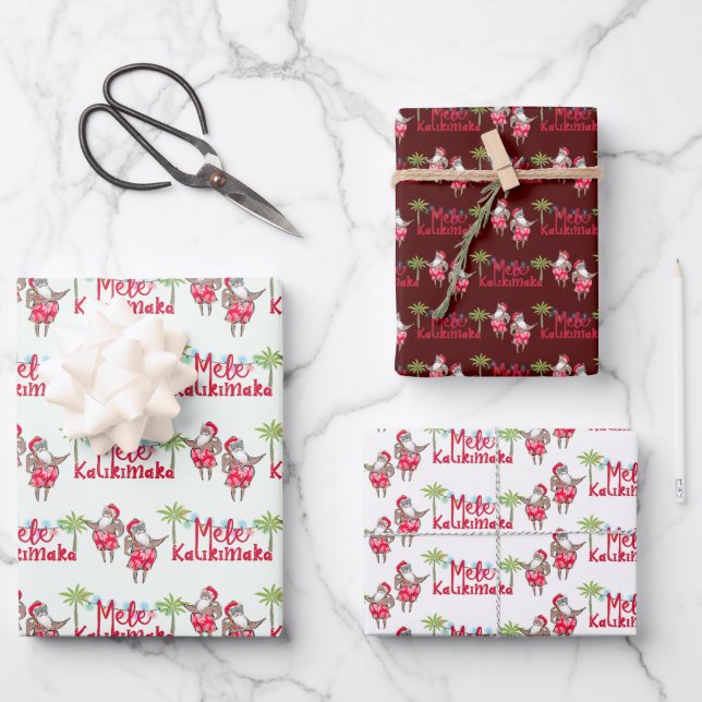 Mele Kalikimaka et Hawaiian Santas Papier d'emball (Recto)