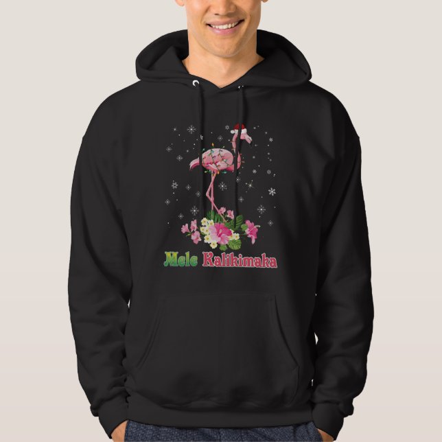 Mele Kalikimaka Flamingo Santa Christmas Merry Hoodie (Front)