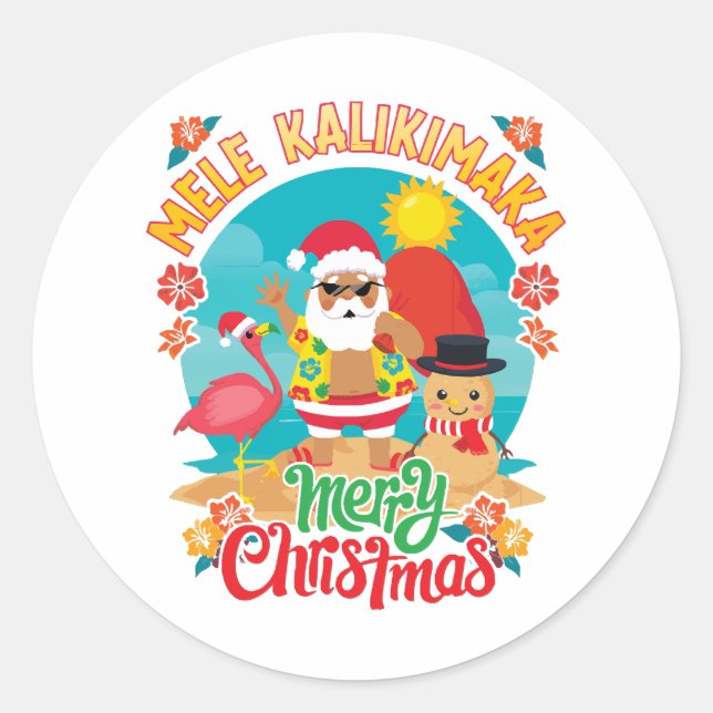 Mele Kalikimaka for a Bright Hawaiian Christmas Classic Round Sticker (Front)