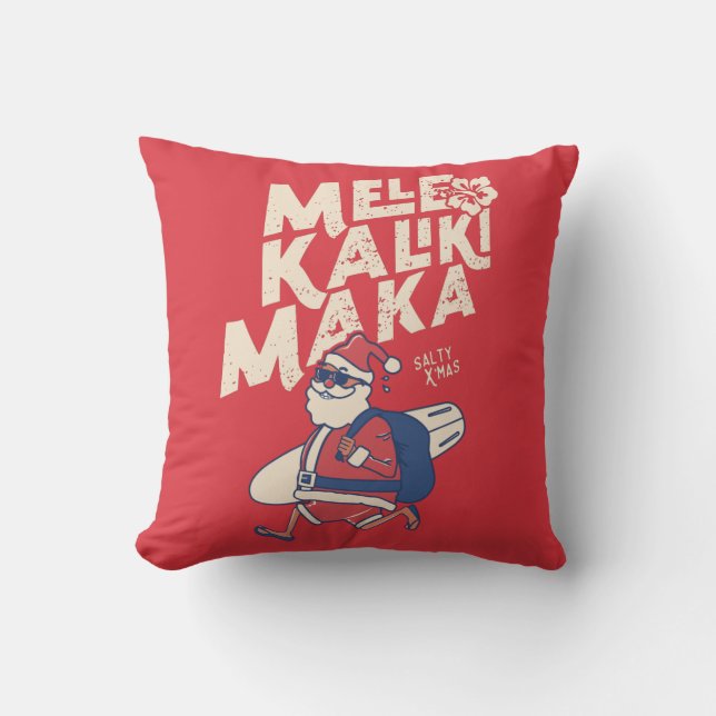Mele Kalikimaka - Funny Santa Hawaiian Christmas Throw Pillow (Front)
