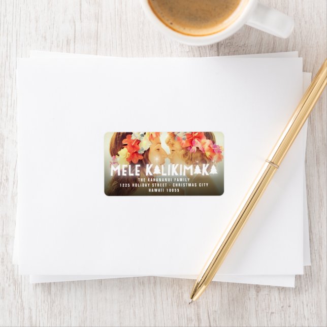 Mele Kalikimaka Glow Christmas Stars Photo Address Label (Insitu)