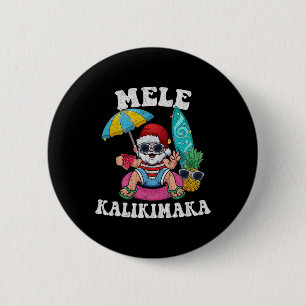 Mele Kalikimaka Hawaii Christmas Surfing Santa Bea 2 Inch Round Button