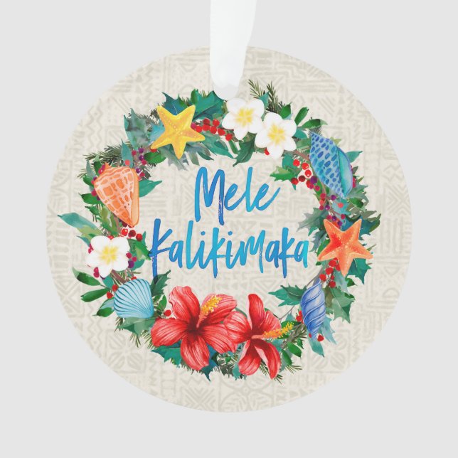 Mele Kalikimaka Hawaiian Beach Christmas Wreath Ornament (Front)