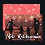 Mele Kalikimaka Hawaiian Beach Photo Christmas Holiday Card<br><div class="desc">Send out holiday cheer with this cute Christmas card featuring the handwritten Hawaiian greeting "Mele Kalikimaka" and snowflakes drawn in chalk over your favourite family vacation photo. The backside has a snowflake pattern over a coral sunset colour. You may change the colour of the background by clicking the "customize" button....</div>