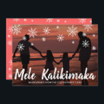 Mele Kalikimaka Hawaiian Beach Photo Christmas Holiday Card<br><div class="desc">Send out holiday cheer with this cute Christmas card featuring the handwritten Hawaiian greeting "Mele Kalikimaka" and snowflakes drawn in chalk over your favourite family vacation photo. The backside has a snowflake pattern over a coral sunset colour. You may change the colour of the background by clicking the "customize" button....</div>